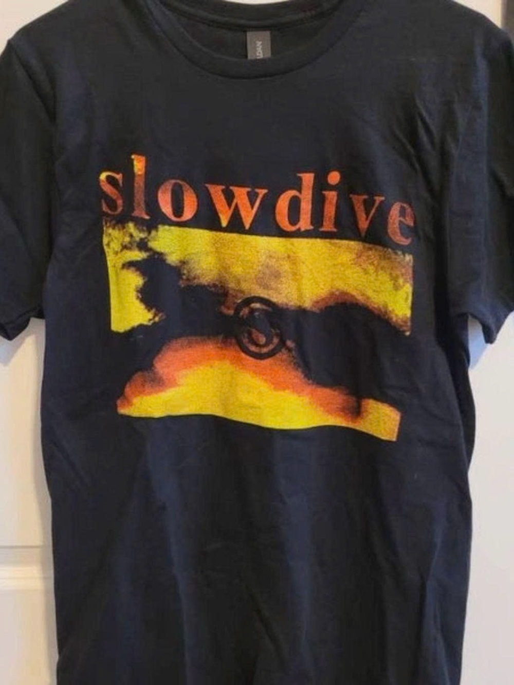 Slowdive Men's Black Graphic Swim Tee - Yellow & Orange Print